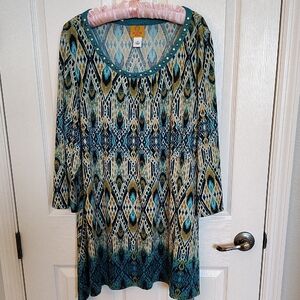 Ruby Rd. Blue and Green Patterned Tunic